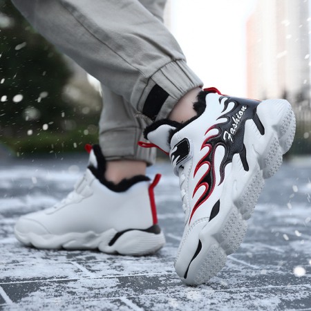 Winter New Children's Big Cotton Shoes Hot Style Plus Wool Warmth Non-Slip Plus Velvet Sneakers